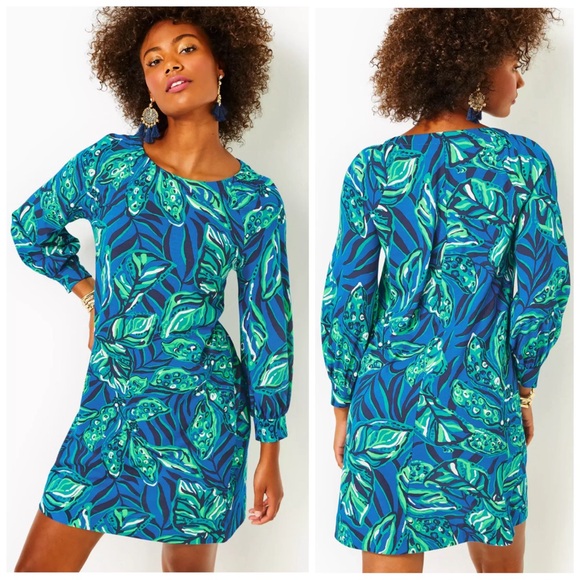 Lilly Pulitzer Dresses & Skirts - •LILLY PULITZER• Elianna 3/4 Sleeve T-Shirt Dress in Indigo Breeze Shady Gators